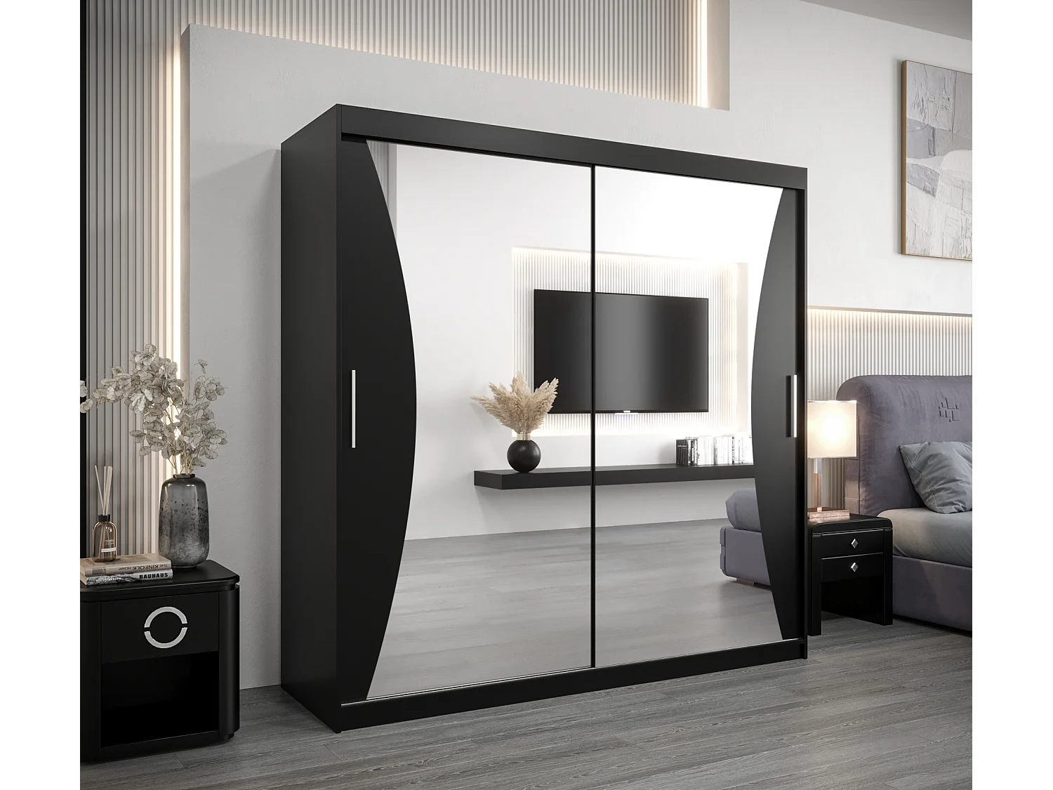 ARMOIRE MONACO À PORTES COULISSANTES 200/200/62 2 Portes (Noir/Noir)