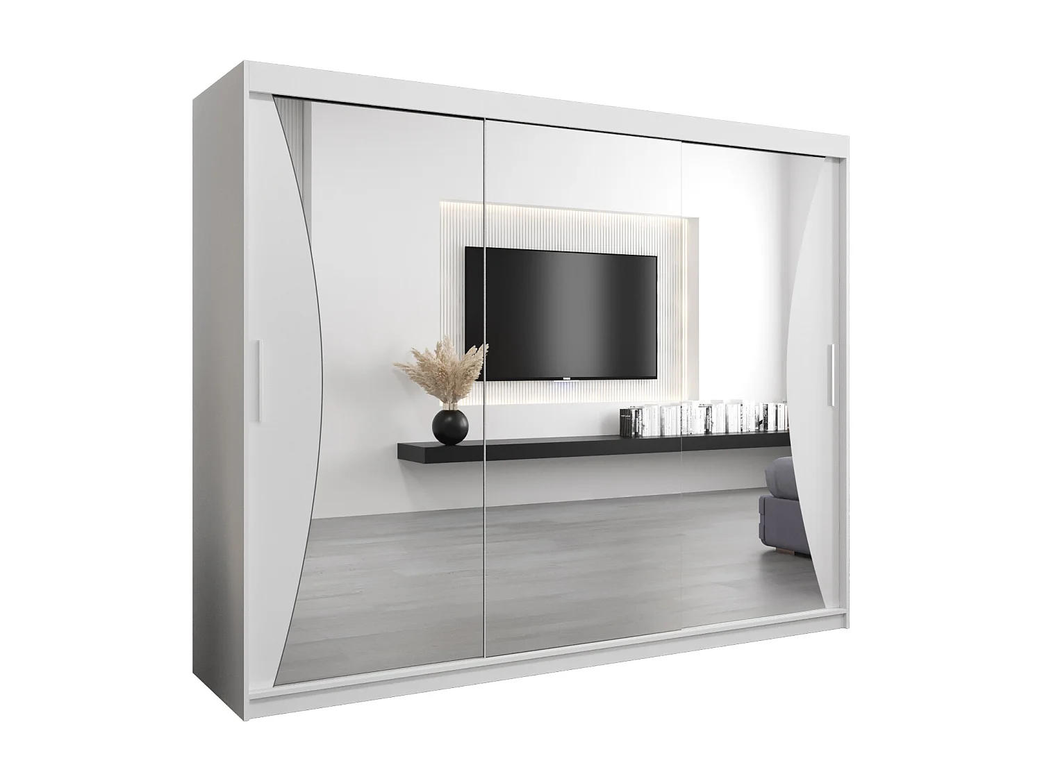 ARMOIRE MONACO À PORTES COULISSANTES 200/250/62 3 Portes (Blanc/Blanc)