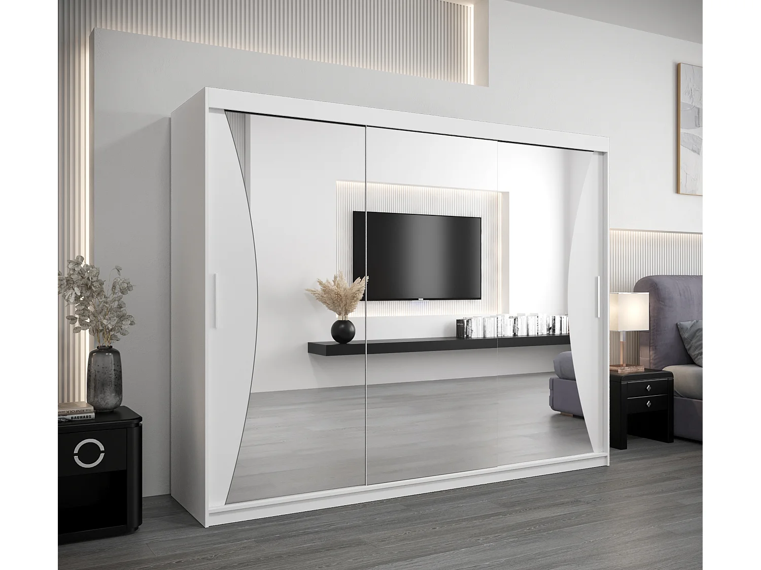 ARMOIRE MONACO À PORTES COULISSANTES 200/250/62 3 Portes (Blanc/Blanc)