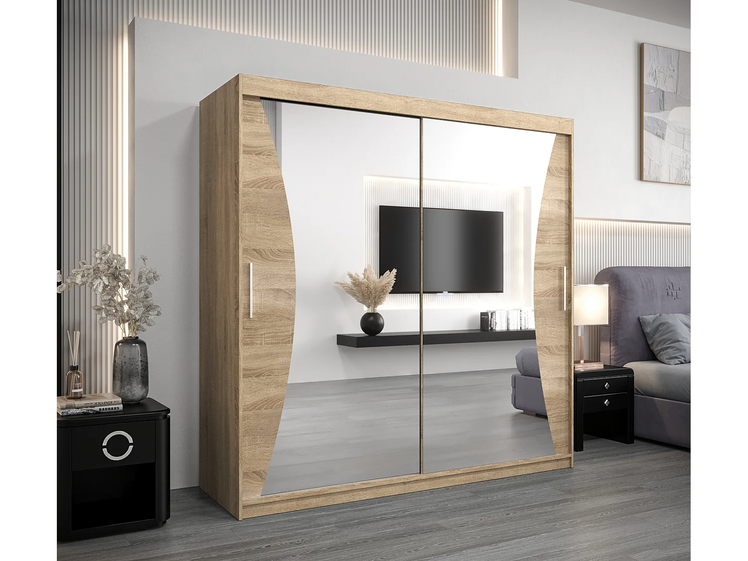 MONACO KLEDINGKAST MET SCHUIFDEUREN 200/200/62 2 deuren (sonoma/sonoma)