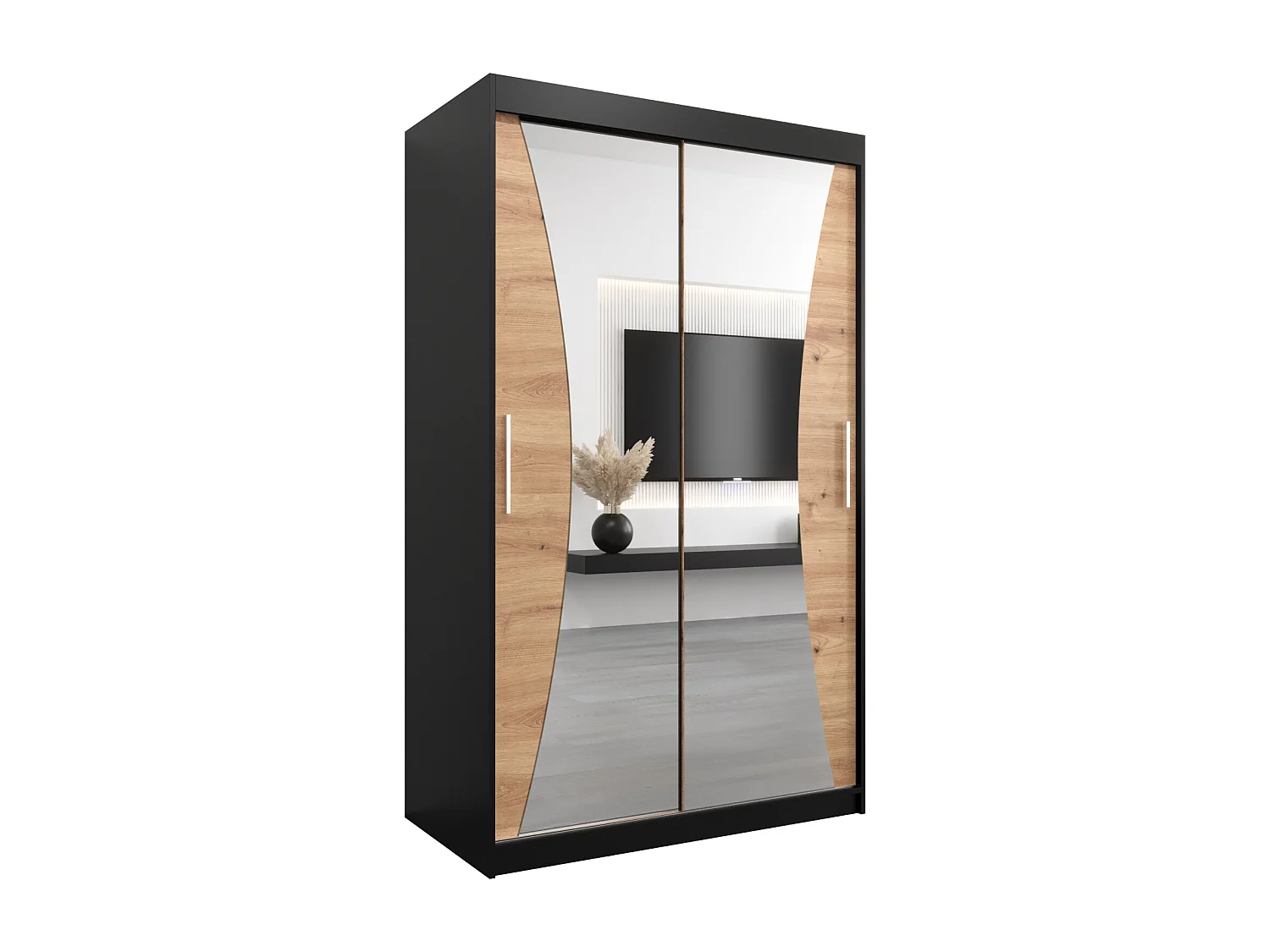 ARMOIRE MONACO À PORTES COULISSANTES 200/120/62 2 Portes (Noir/Artisan)