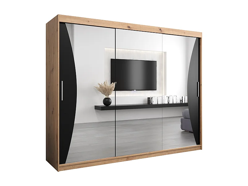 SCHWEBETÜRENSCHRANK MONACO 200/250/62 3-türig (Artisan/Schwarz)