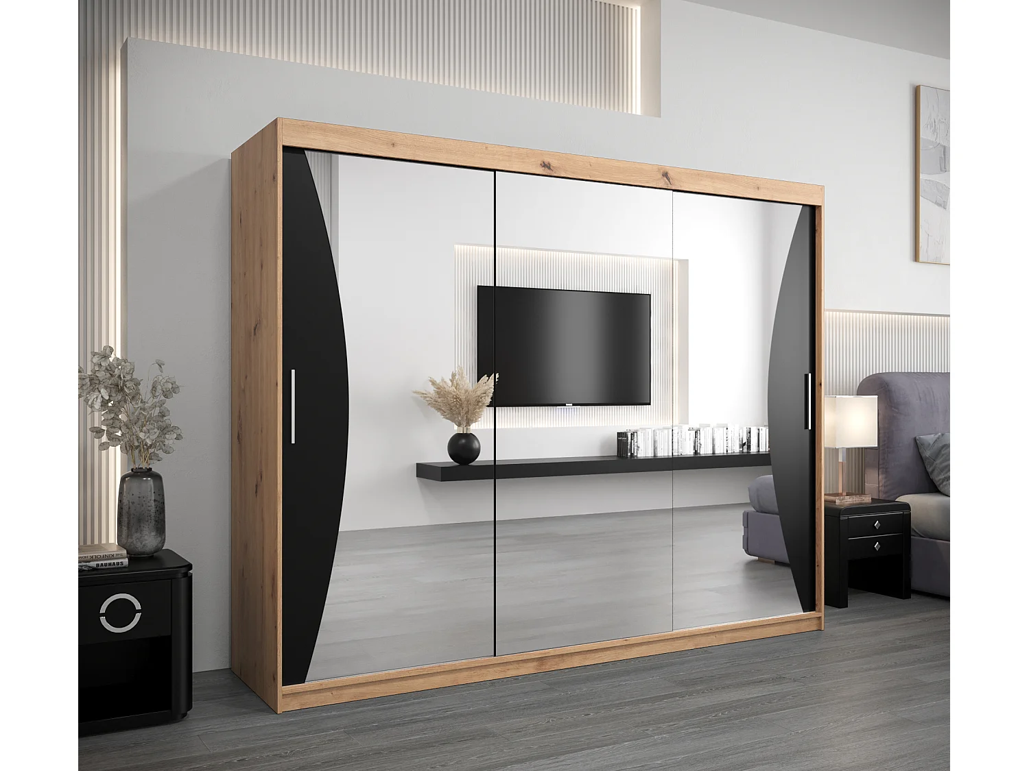 ARMADIO MONACO AD ANTE SCORREVOLI 200/250/62 3 porte (Artisan/Nero)