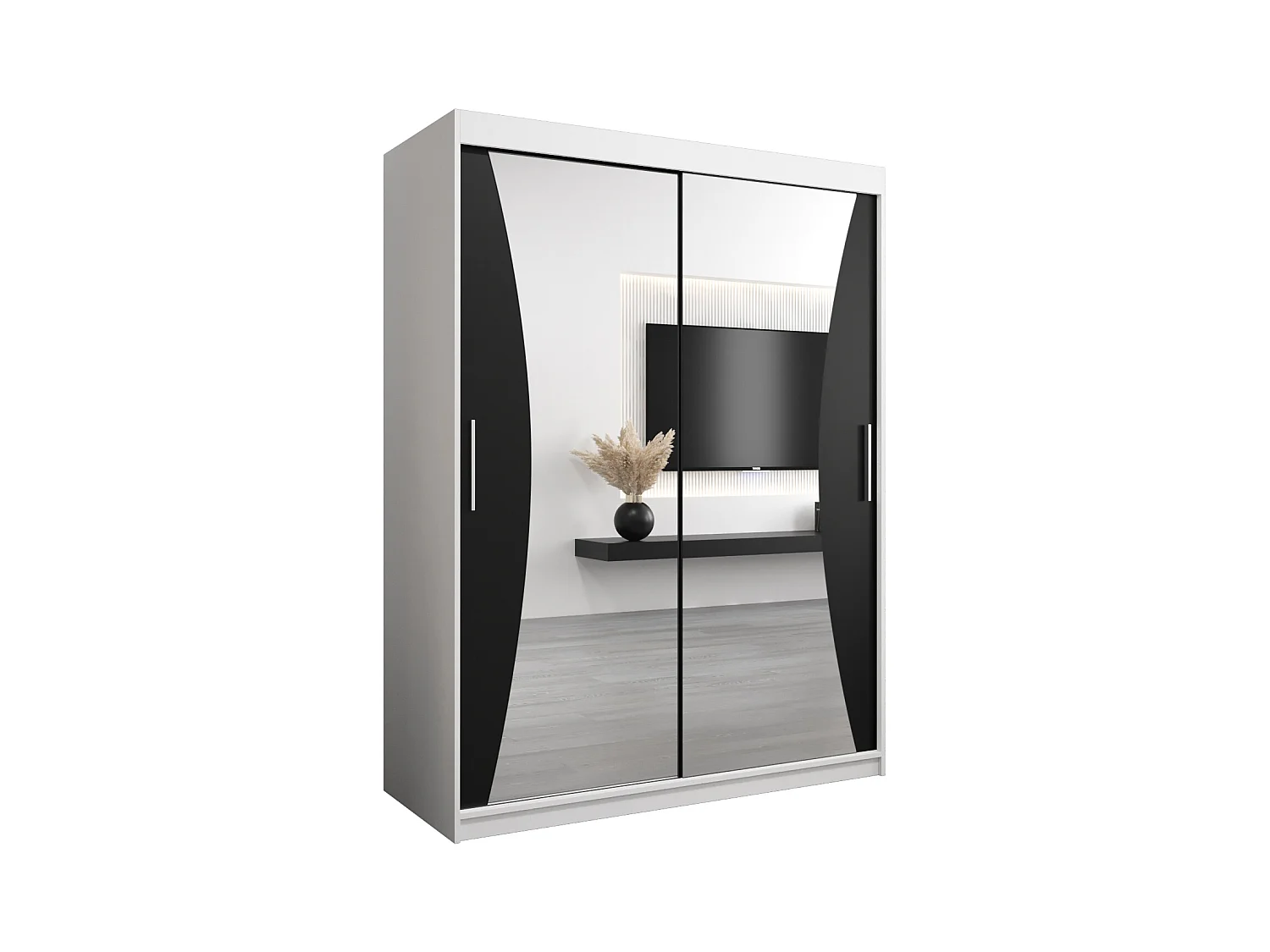 ARMOIRE MONACO À PORTES COULISSANTES 200/150/62 2 Portes (Blanc/Noir)
