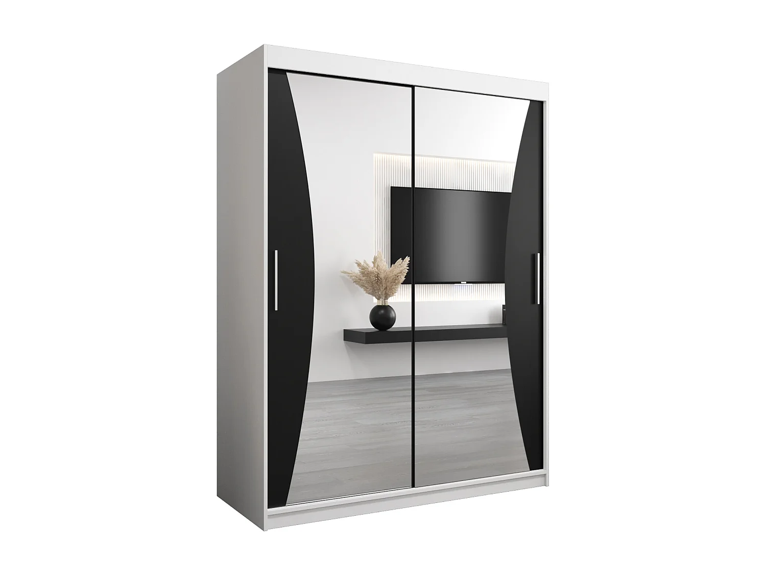 ARMOIRE MONACO À PORTES COULISSANTES 200/150/62 2 Portes (Blanc/Noir)