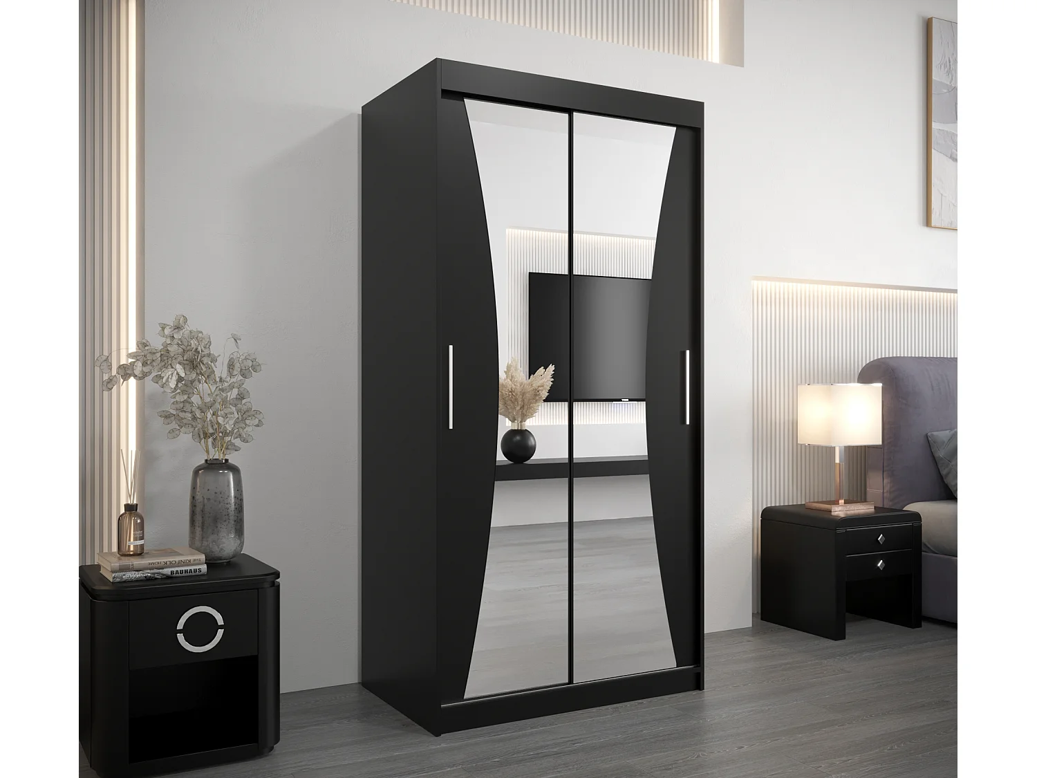 ARMOIRE MONACO À PORTES COULISSANTES 200/100/62 2 Portes (Noir/Noir)