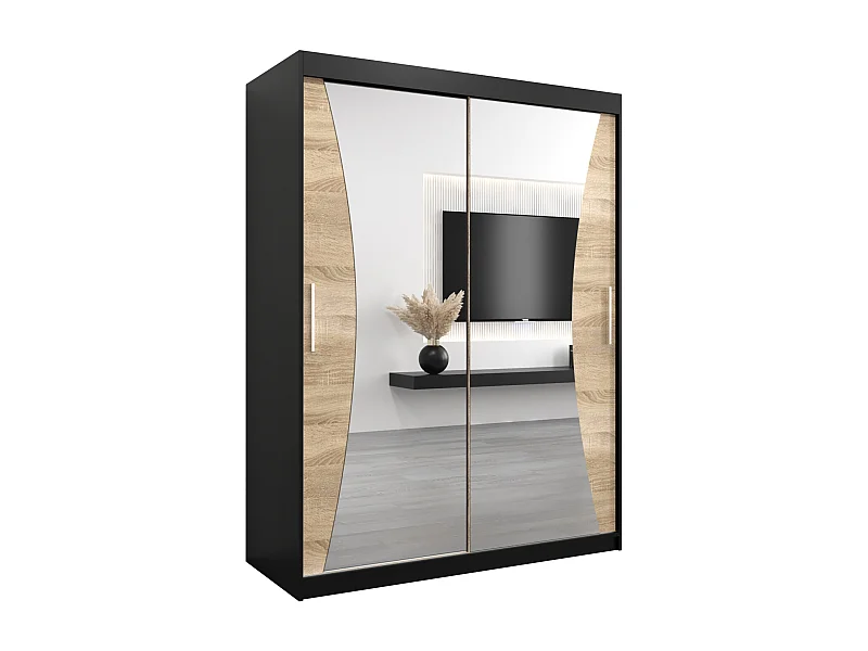 ARMOIRE MONACO À PORTES COULISSANTES 200/150/62 2 Portes (Noir/Sonoma)