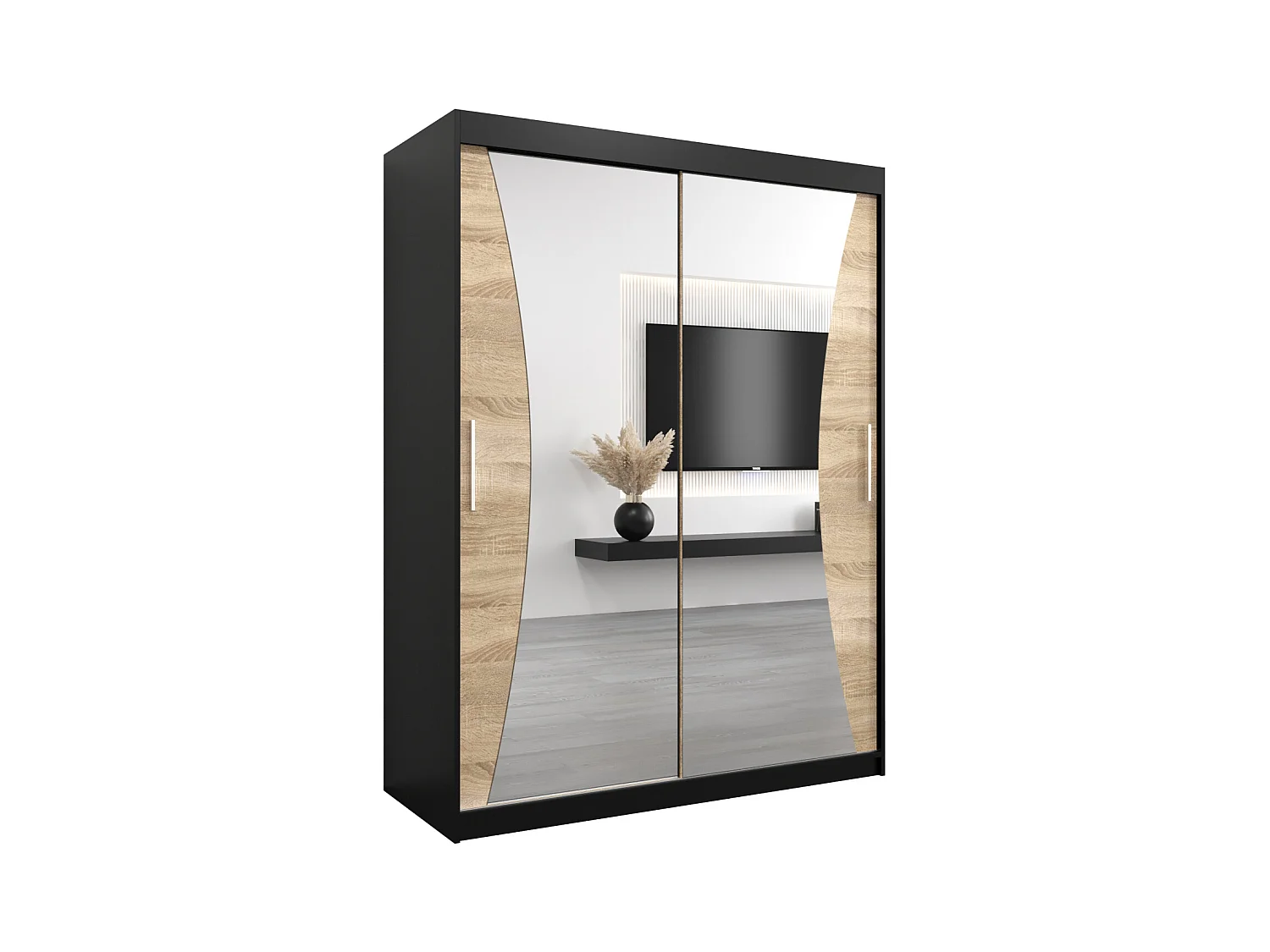 ARMOIRE MONACO À PORTES COULISSANTES 200/150/62 2 Portes (Noir/Sonoma)