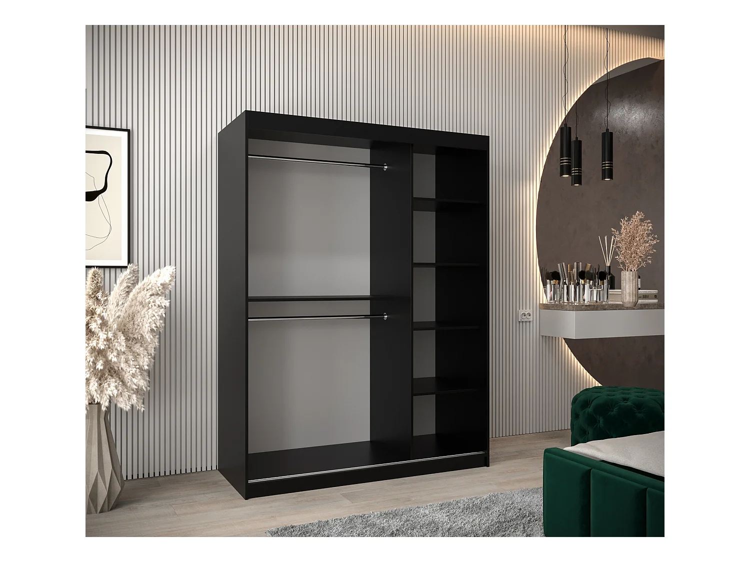 SCHWEBETÜRENSCHRANK MONACO 200/150/62 2-türig (Schwarz/Sonoma)