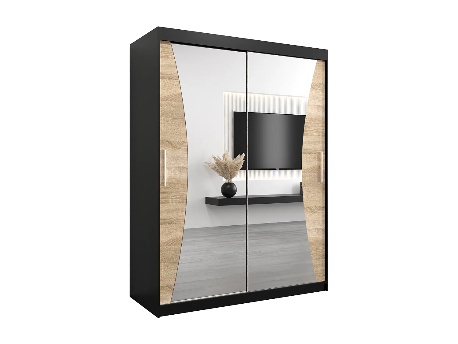 ARMOIRE MONACO À PORTES COULISSANTES 200/150/62 2 Portes (Noir/Sonoma)