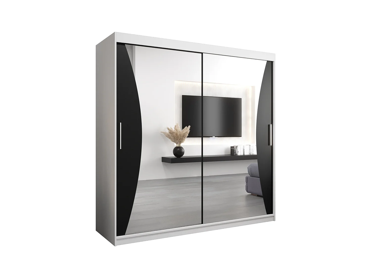 SCHWEBETÜRENSCHRANK MONACO 200/200/62 2-türig (Weiß/Schwarz)