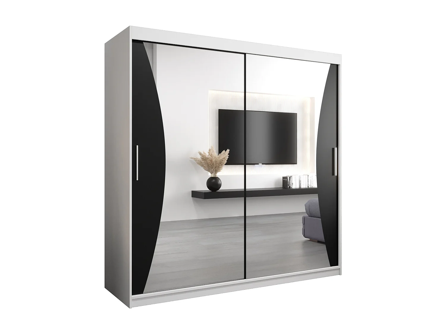 ARMOIRE MONACO À PORTES COULISSANTES 200/200/62 2 Portes (Blanc/Noir)