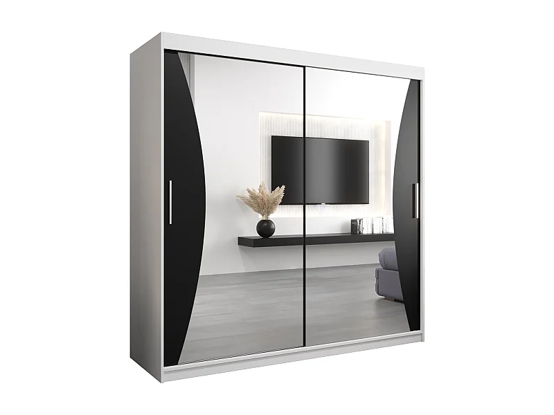 ARMOIRE MONACO À PORTES COULISSANTES 200/200/62 2 Portes (Blanc/Noir)