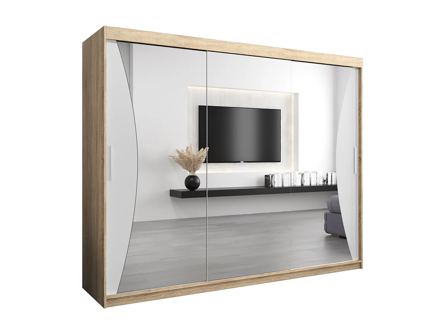 ARMOIRE MONACO À PORTES COULISSANTES 200/250/62 3 Portes (Sonoma/Blanc)