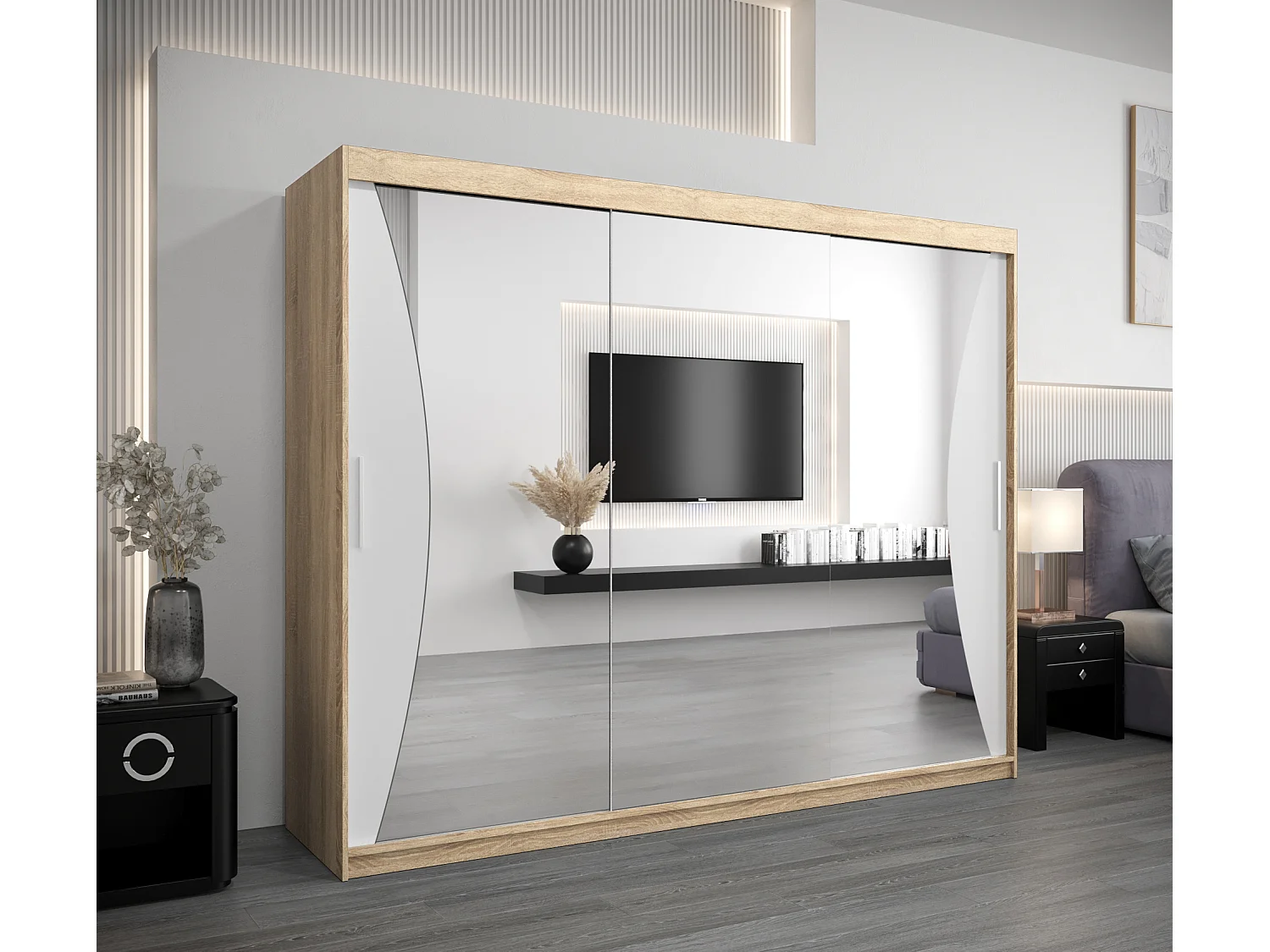 ARMOIRE MONACO À PORTES COULISSANTES 200/250/62 3 Portes (Sonoma/Blanc)