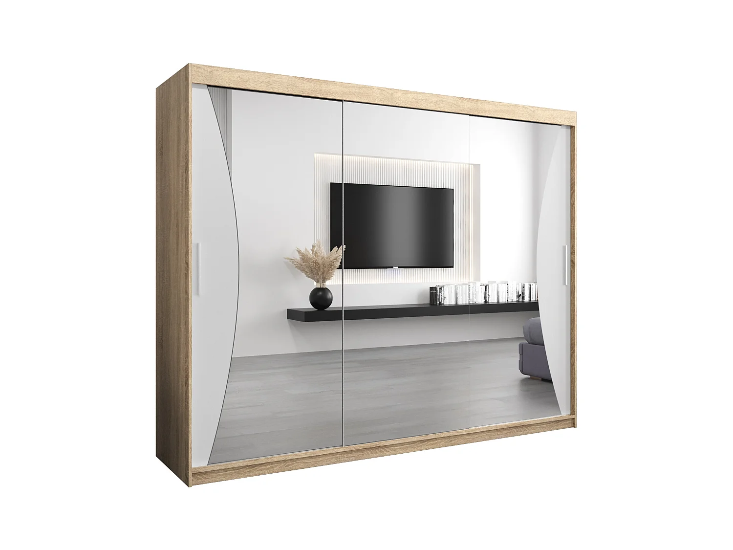 SCHWEBETÜRENSCHRANK MONACO 200/250/62 3-türig (Sonoma/Weiß)