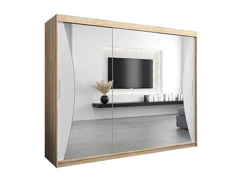ARMOIRE MONACO À PORTES COULISSANTES 200/250/62 3 Portes (Sonoma/Blanc)