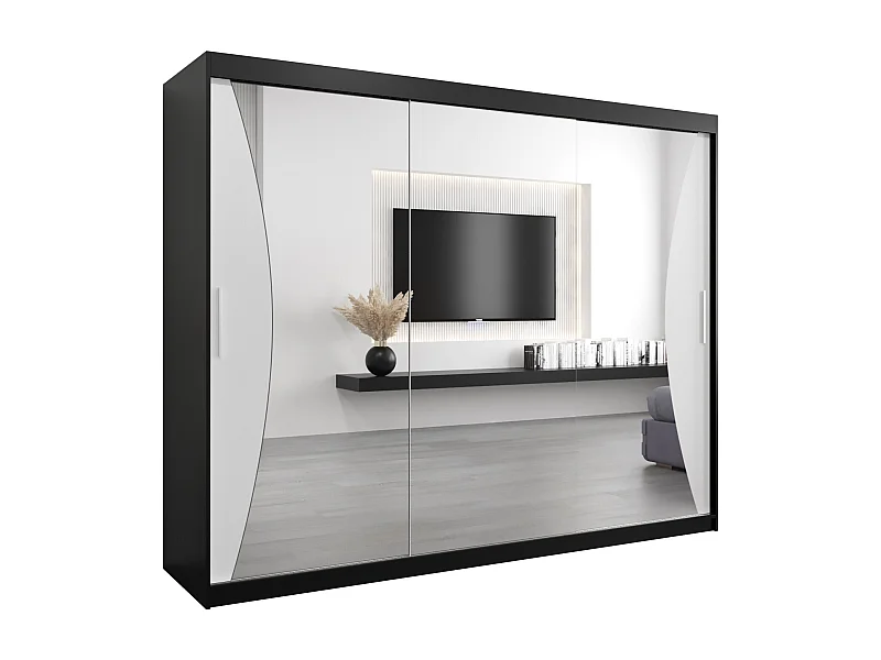 ARMOIRE MONACO À PORTES COULISSANTES 200/250/62 3 Portes (Noir/Blanc)