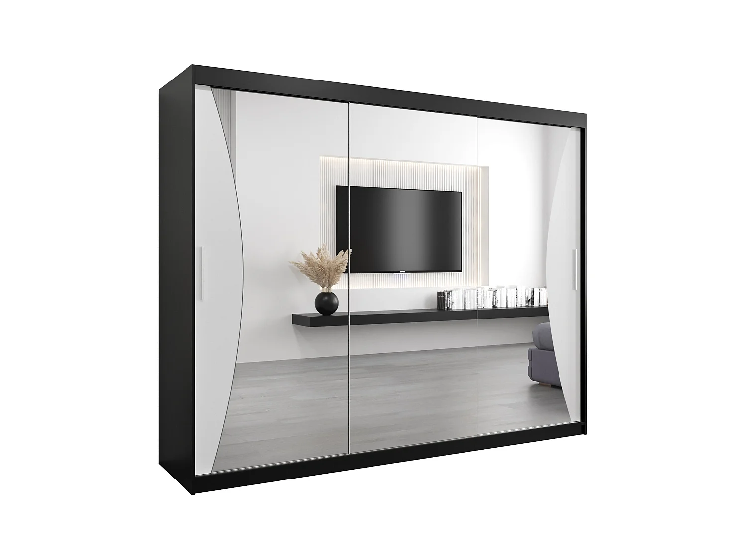 ARMOIRE MONACO À PORTES COULISSANTES 200/250/62 3 Portes (Noir/Blanc)