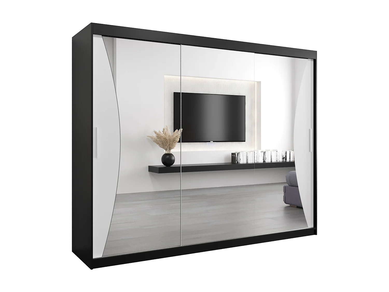 ARMOIRE MONACO À PORTES COULISSANTES 200/250/62 3 Portes (Noir/Blanc)