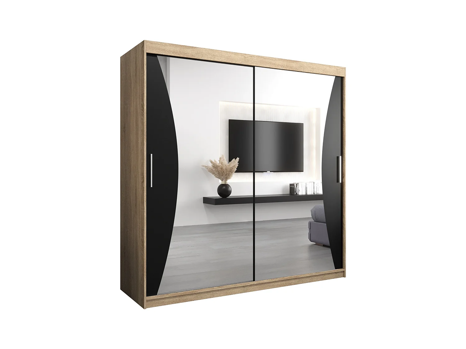 SCHWEBETÜRENSCHRANK MONACO 200/200/62 2-türig (Sonoma/Schwarz)