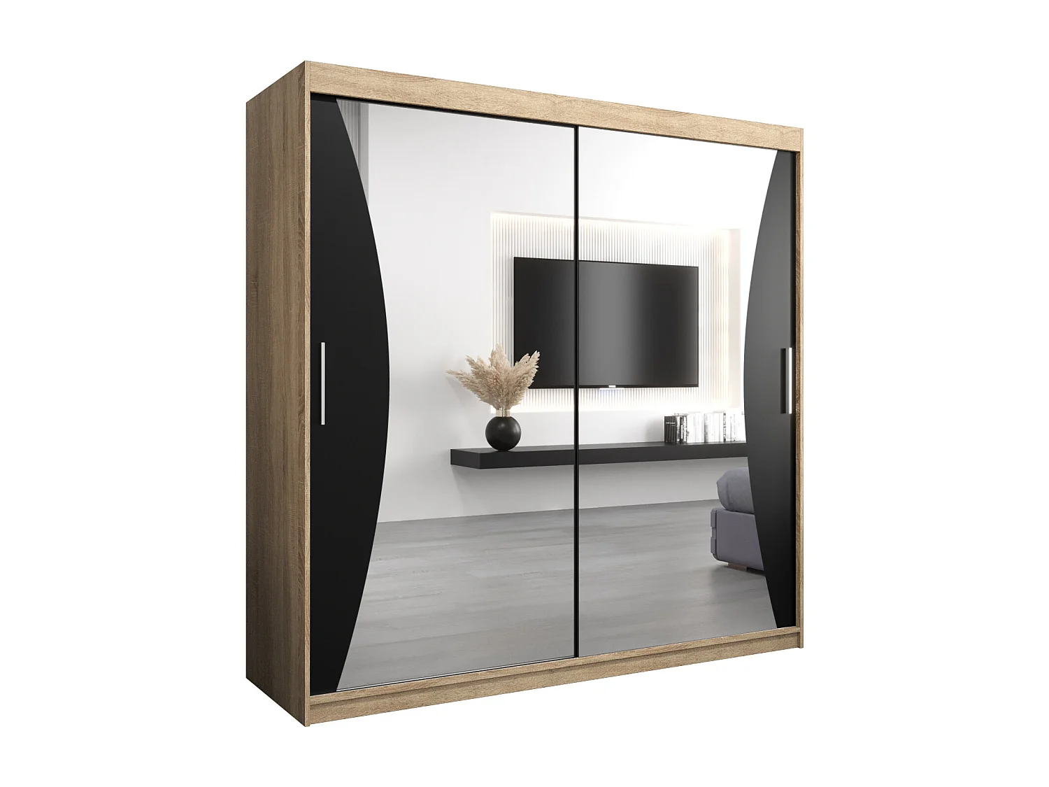 ARMOIRE MONACO À PORTES COULISSANTES 200/200/62 2 Portes (Sonoma/Noir)