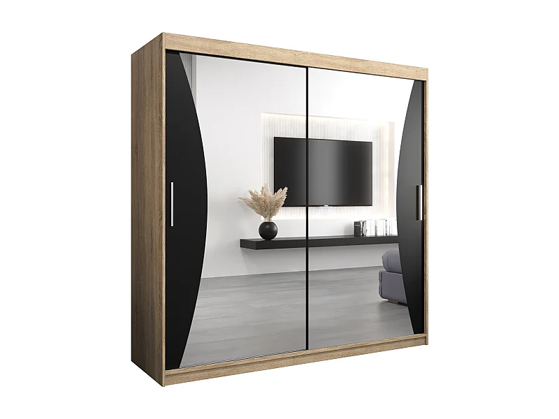 ARMOIRE MONACO À PORTES COULISSANTES 200/200/62 2 Portes (Sonoma/Noir)