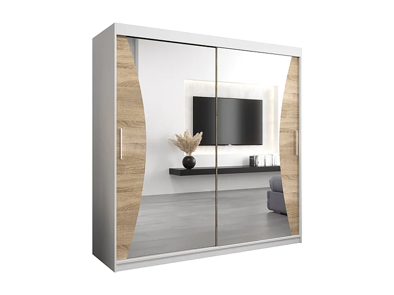 SCHWEBETÜRENSCHRANK MONACO 200/200/62 2-türig (Weiß/Sonoma)