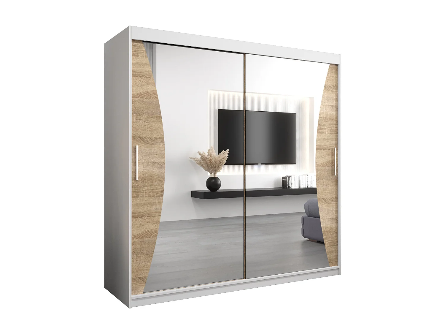 ARMOIRE MONACO À PORTES COULISSANTES 200/200/62 2 Portes (Blanc/Sonoma)