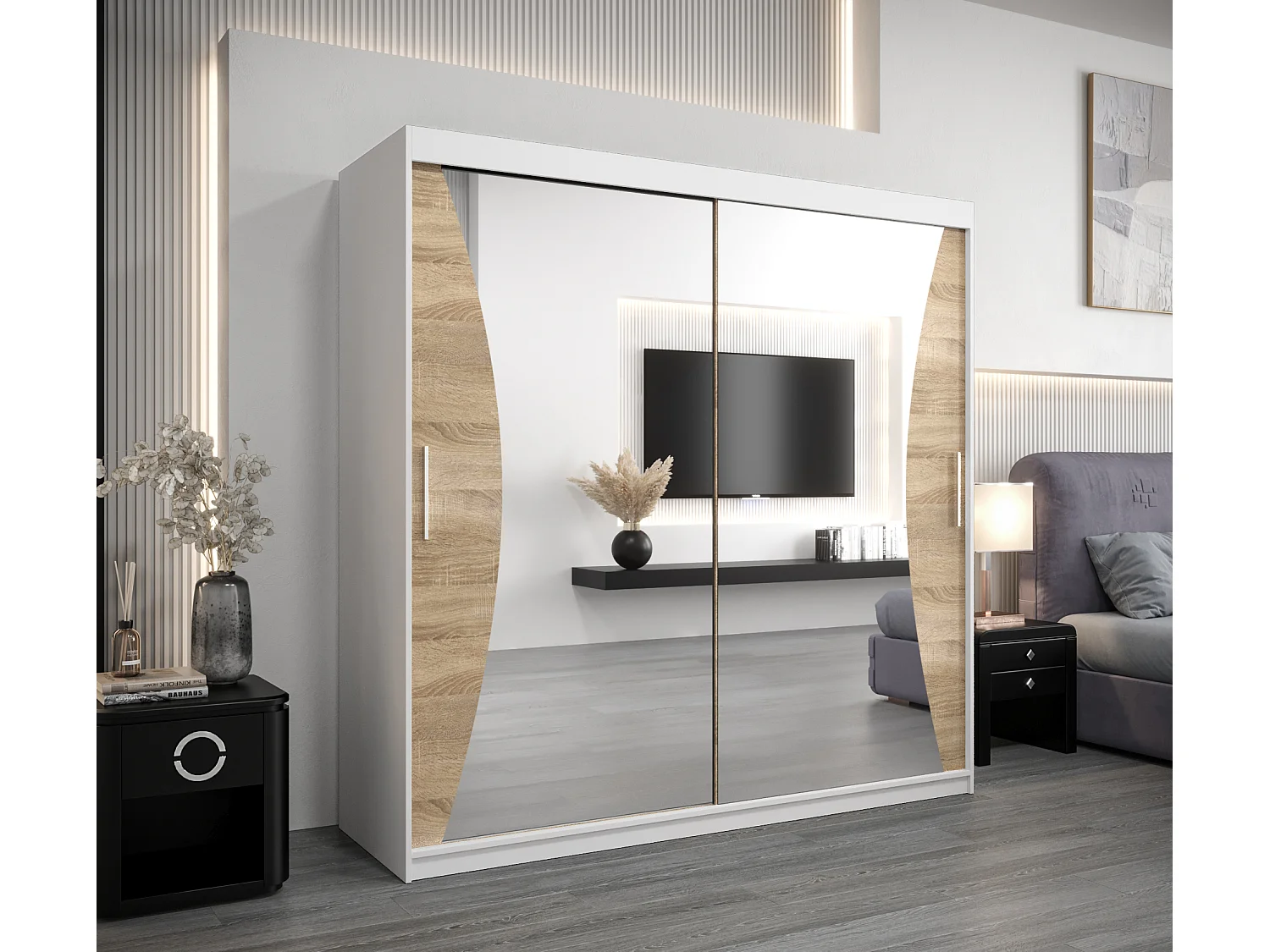 MONACO KLEDINGKAST MET SCHUIFDEUREN 200/200/62 2 deuren (wit/sonoma)