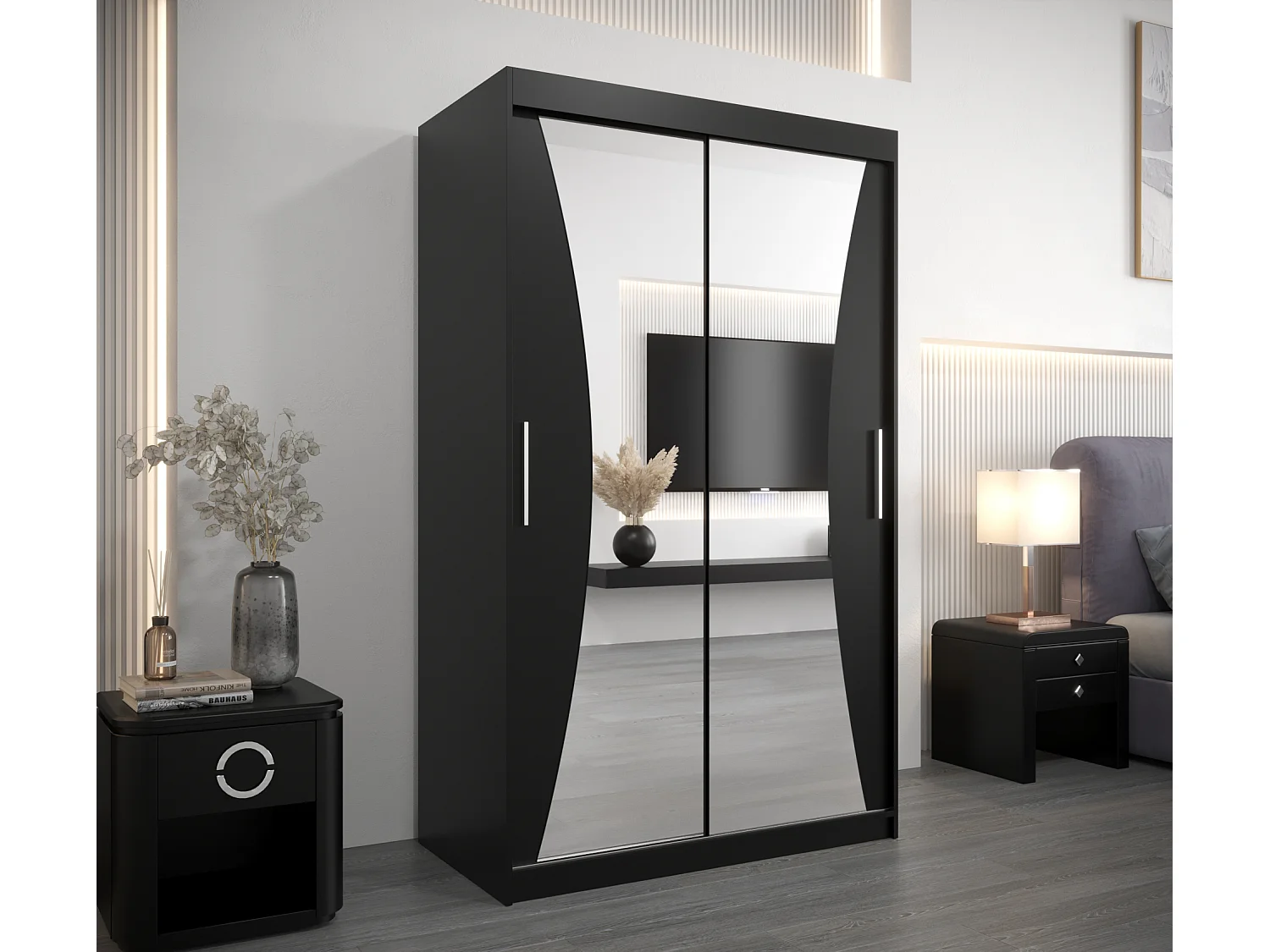 ARMOIRE MONACO À PORTES COULISSANTES 200/120/62 2 Portes (Noir/Noir)