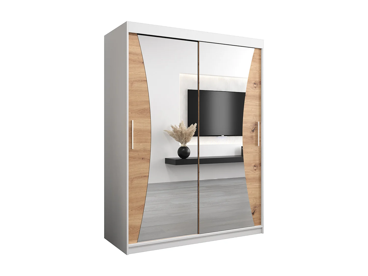 ARMOIRE MONACO À PORTES COULISSANTES 200/150/62 2 Portes (Blanc/Artisan)