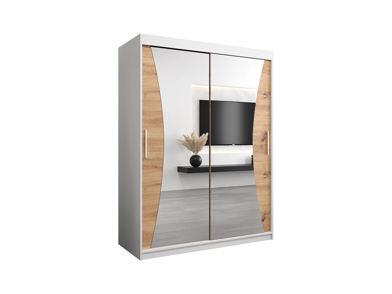 ARMOIRE MONACO À PORTES COULISSANTES 200/150/62 2 Portes (Blanc/Artisan)