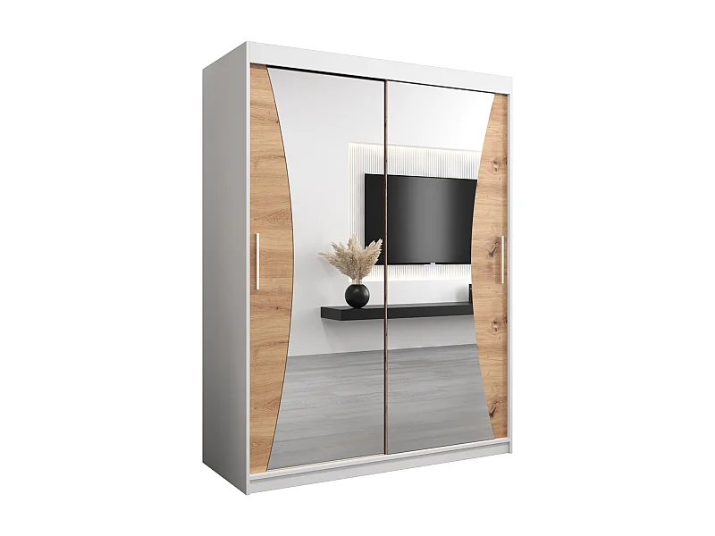 ARMOIRE MONACO À PORTES COULISSANTES 200/150/62 2 Portes (Blanc/Artisan)