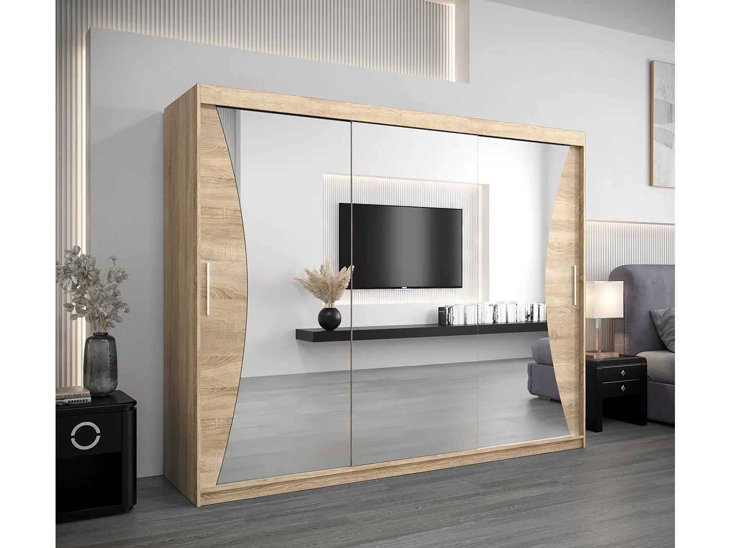 ARMOIRE MONACO À PORTES COULISSANTES 200/250/62 3 Portes (Sonoma/Sonoma)