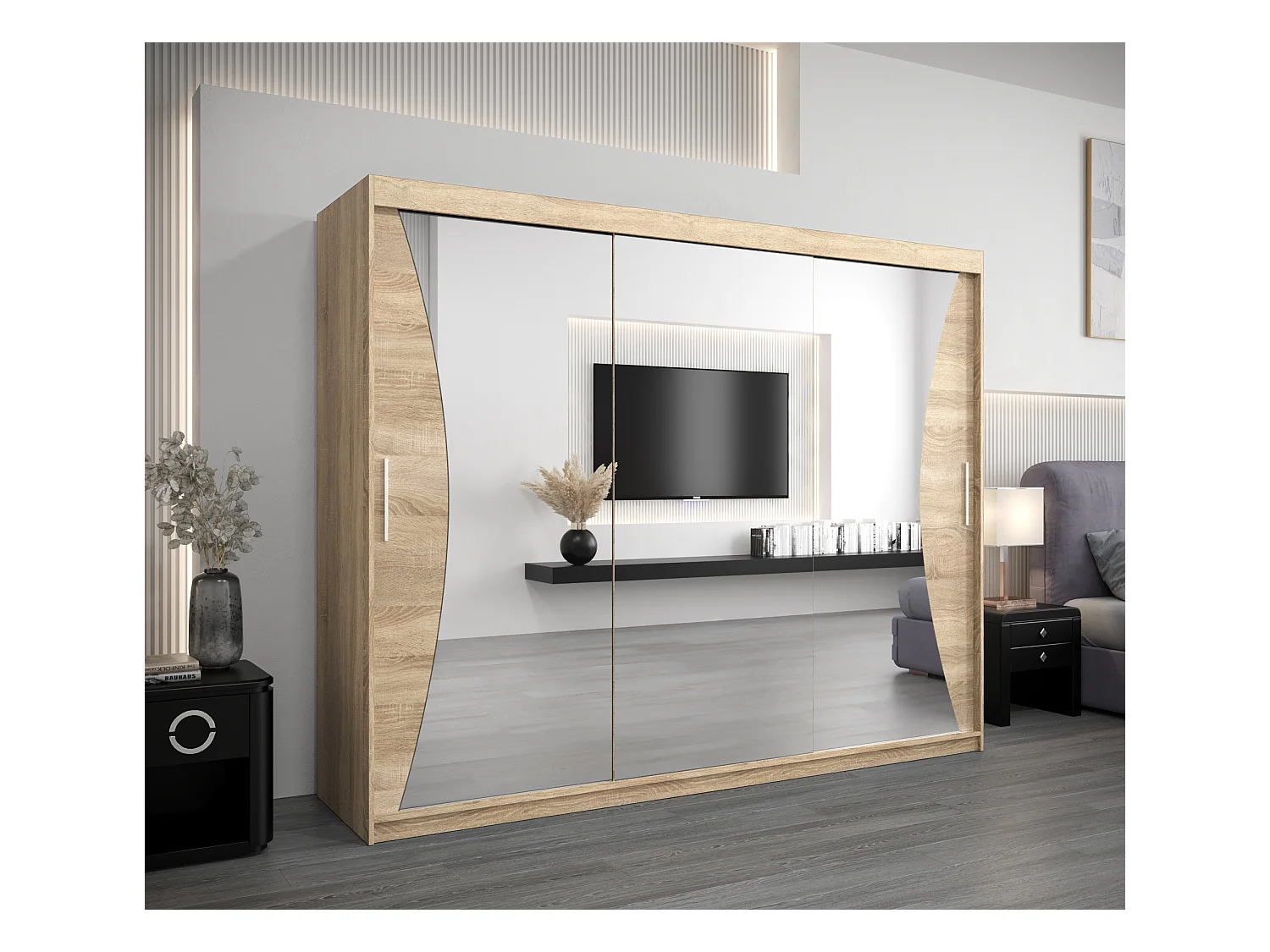 ARMOIRE MONACO À PORTES COULISSANTES 200/250/62 3 Portes (Sonoma/Sonoma)