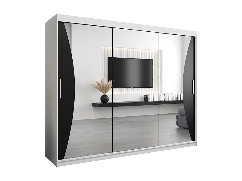 ARMADIO MONACO AD ANTE SCORREVOLI 200/250/62 3 porte (Bianco/Nero)