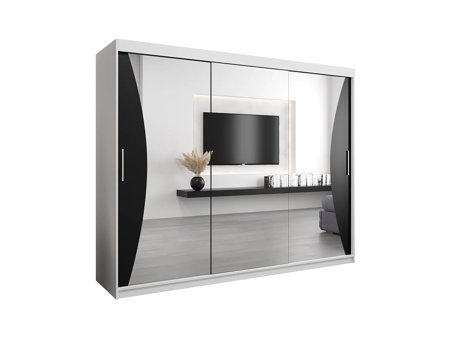 SCHWEBETÜRENSCHRANK MONACO 200/250/62 3-türig (Weiß/Schwarz)
