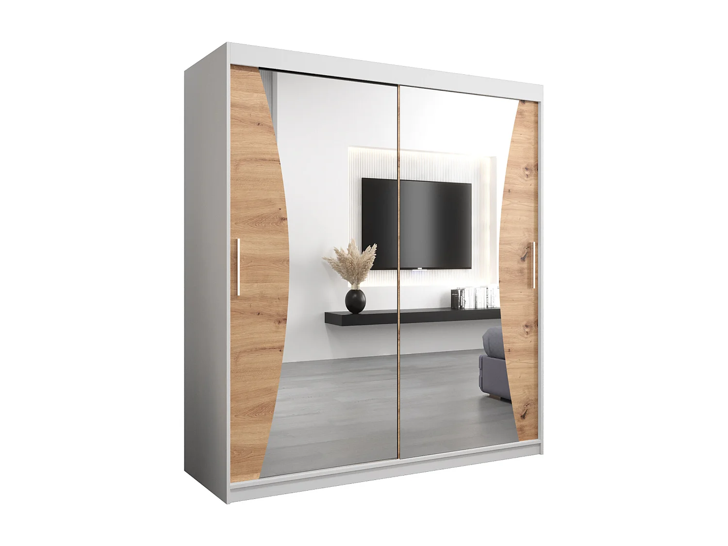 ARMOIRE MONACO À PORTES COULISSANTES 200/180/62 2 Portes (Blanc/Artisan)