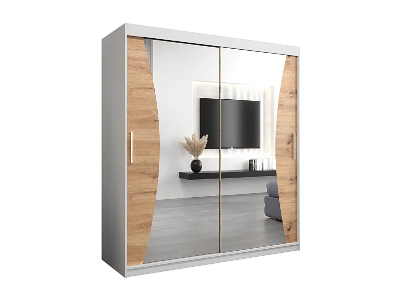 ARMOIRE MONACO À PORTES COULISSANTES 200/180/62 2 Portes (Blanc/Artisan)