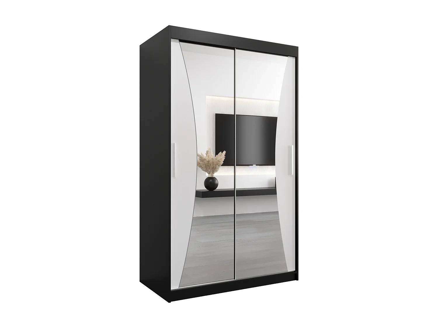 ARMOIRE MONACO À PORTES COULISSANTES 200/120/62 2 Portes (Noir/Blanc)