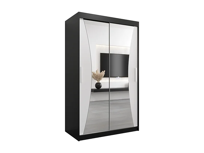 ARMOIRE MONACO À PORTES COULISSANTES 200/120/62 2 Portes (Noir/Blanc)