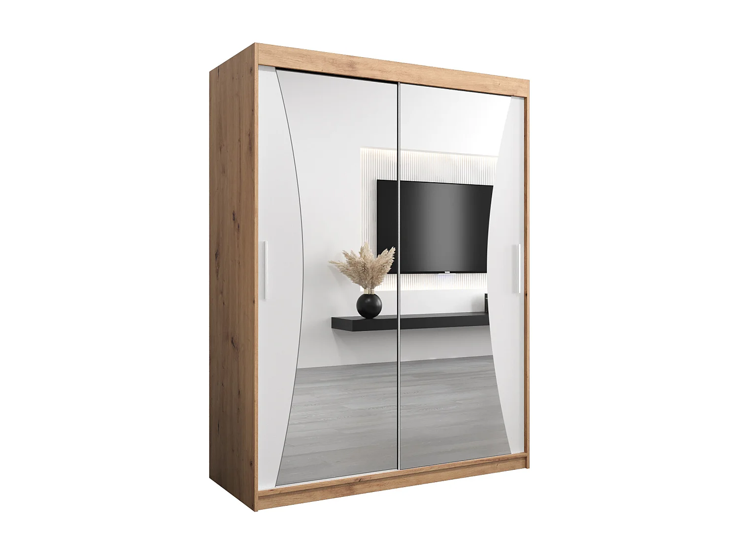 ARMOIRE MONACO À PORTES COULISSANTES 200/150/62 2 Portes (Artisan/Blanc)