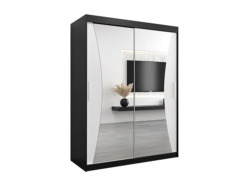 SCHWEBETÜRENSCHRANK MONACO 200/150/62 2-türig (Schwarz/Weiß)