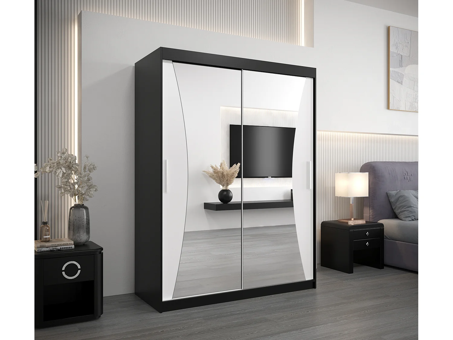 ARMADIO MONACO AD ANTE SCORREVOLI 200/150/62 2 porte (Nero/Bianco)