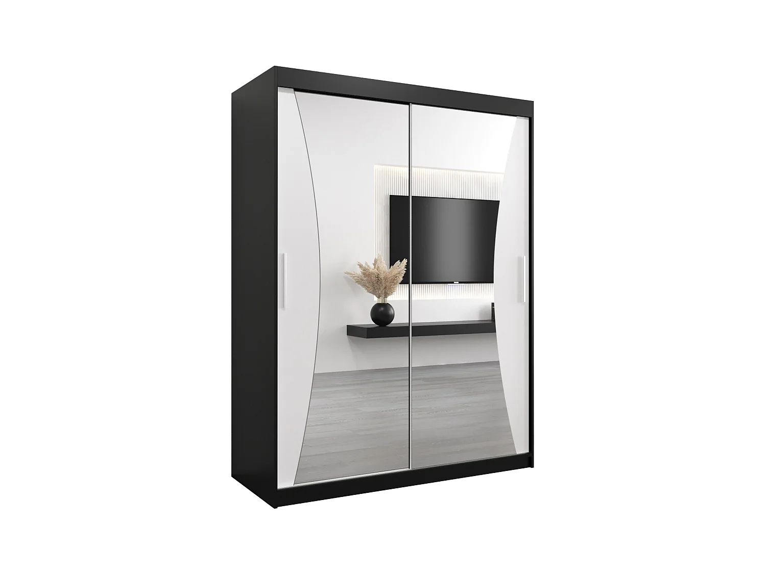 ARMOIRE MONACO À PORTES COULISSANTES 200/150/62 2 Portes (Noir/Blanc)