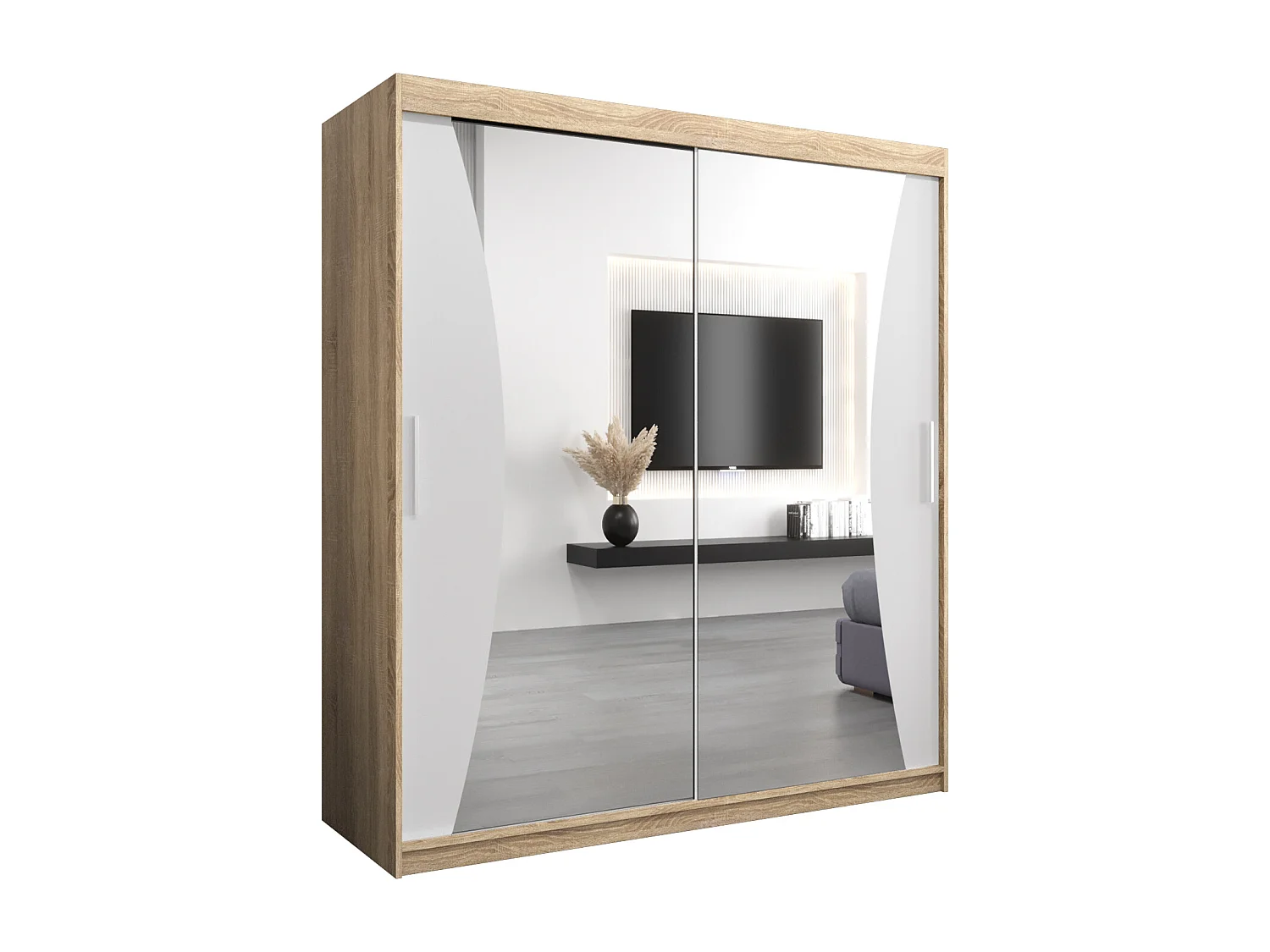 ARMOIRE MONACO À PORTES COULISSANTES 200/180/62 2 Portes (Sonoma/Blanc)