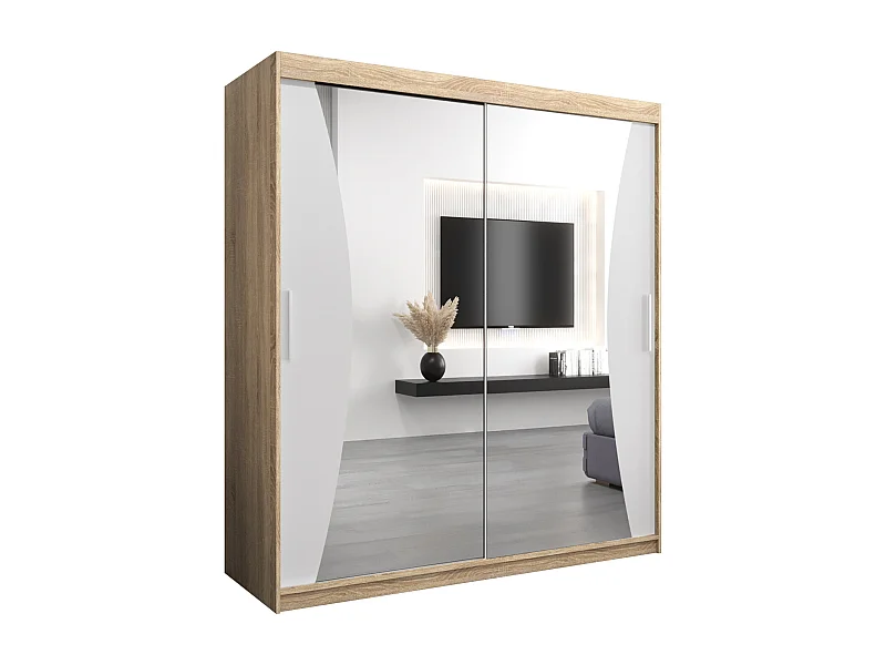 ARMOIRE MONACO À PORTES COULISSANTES 200/180/62 2 Portes (Sonoma/Blanc)