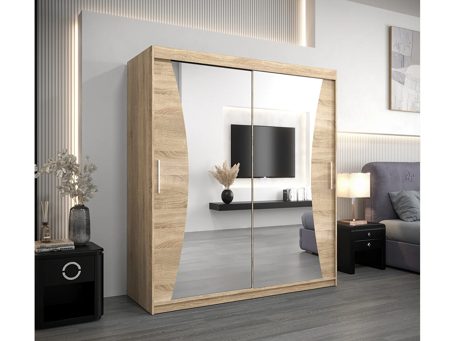 MONACO KLEDINGKAST MET SCHUIFDEUREN 200/180/62 2 deuren (sonoma/sonoma)