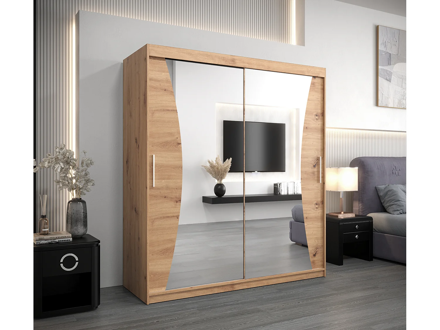 ARMOIRE MONACO À PORTES COULISSANTES 200/180/62 2 Portes (Artisan/Artisan)